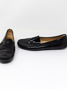 Tod's Women's Genuine Patent Leather Flat Slip On Loafers Driving Shoes Black 9